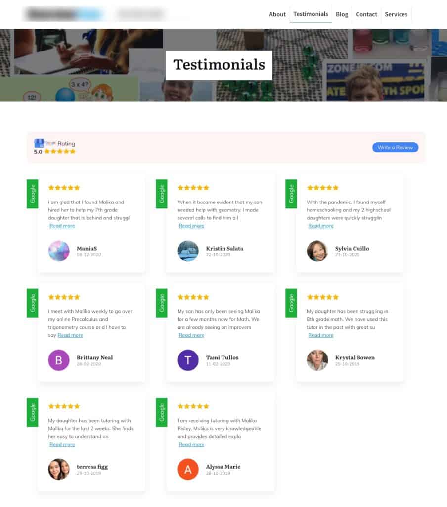 Google reviews on site